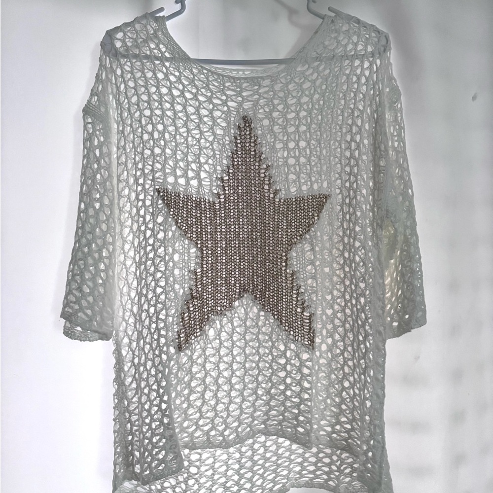 White Mesh Top with Star Design